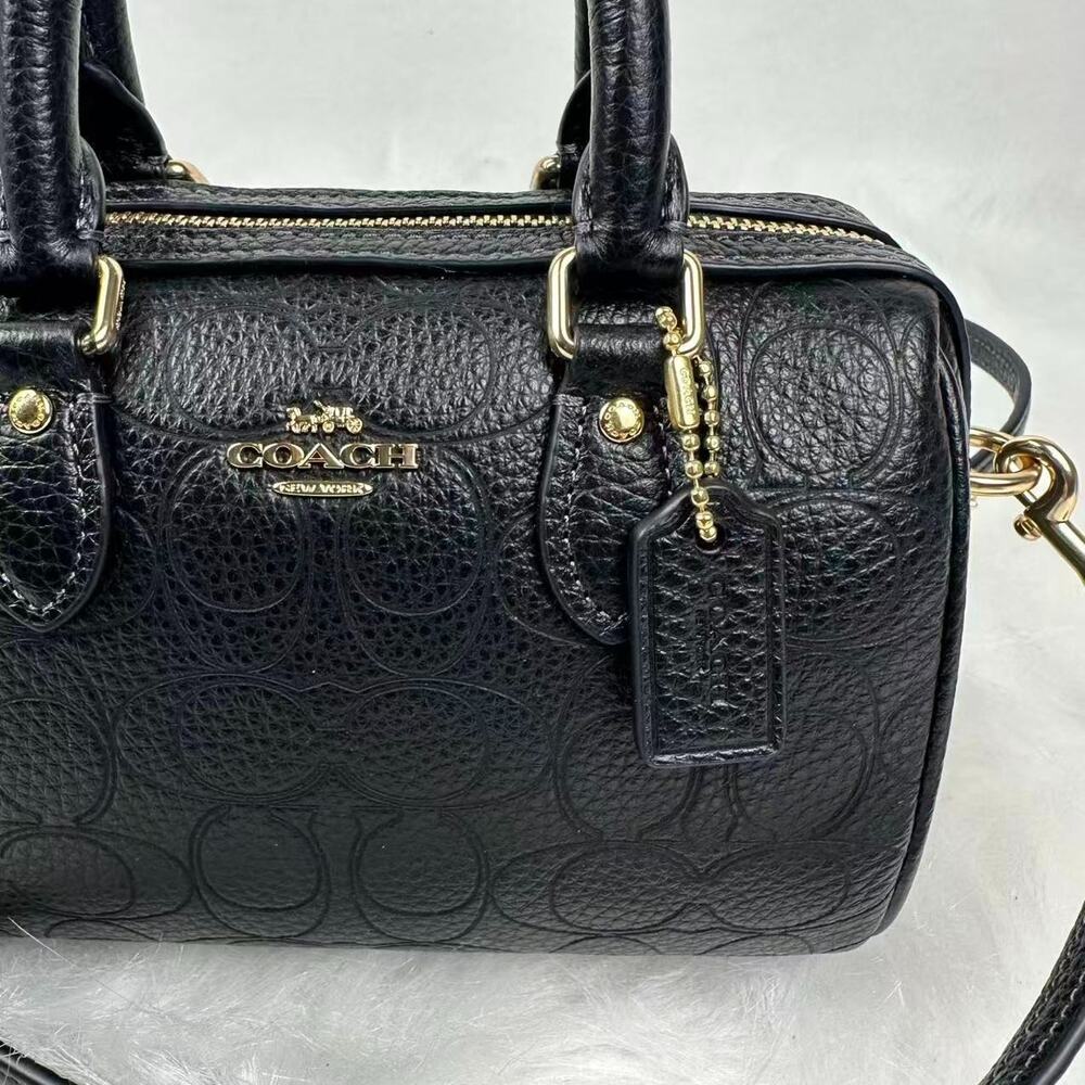 Coach Mini Rowan Crossbody Bag Signature Leather CCF28 Pebbled Leather/Black NWT - Picture 3 of 9